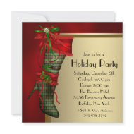 Red Christmas Stocking Red Gold Christmas Party invitation
