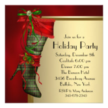 Red Christmas Stocking Red Gold Christmas Party Custom Invite
