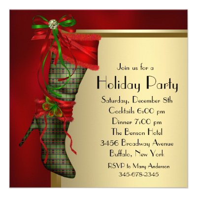 Red Christmas Stocking Red Gold Christmas Party Custom Invite