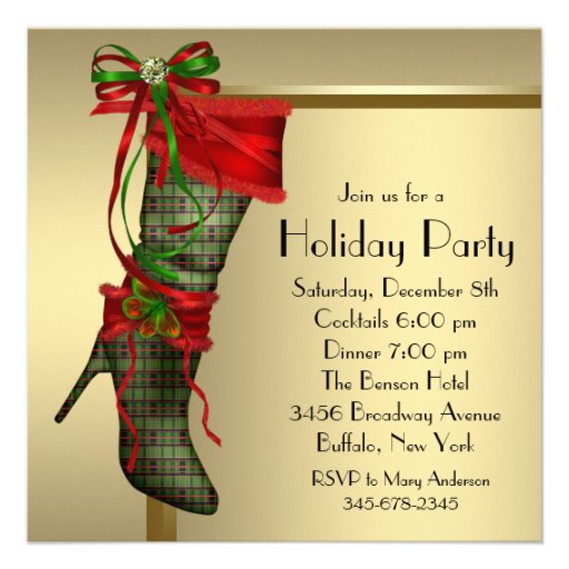 Red Christmas Stocking Red Gold Christmas Party Personalized Invitation