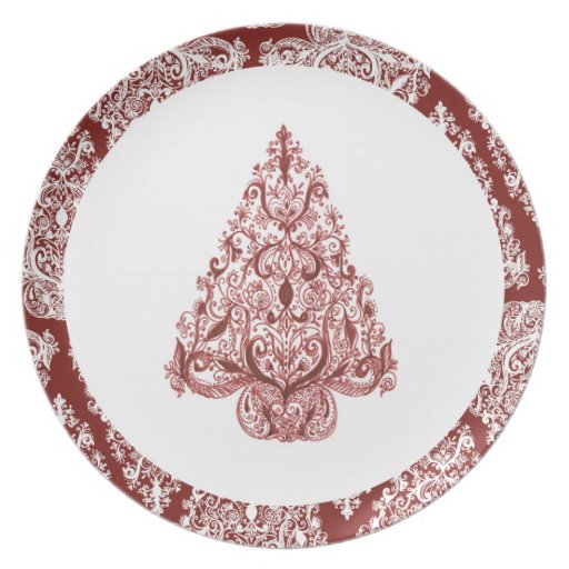 Red Christmas Tree Melamine Plate Zazzle
