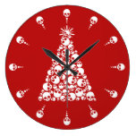 Red Christmas Tree Skulls Round Wallclock