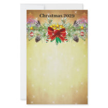 Red Christmas Tree Stars Gold Lights Garland stationery
