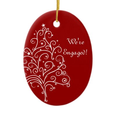 Red Christmas Tree Winter Engagement Ornament