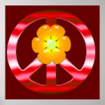 Red Chrome Peace Sign with Flower Print