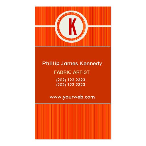 Red Classic Monogram Profile Custom  Card Business Card (front side)