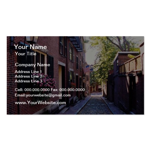 Red Cobblestone Acorn Street flowers Business Cards (front side)