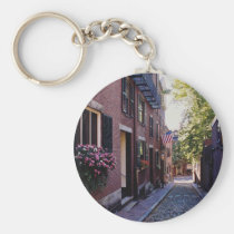 Red Cobblestone Acorn Street flowers keychains