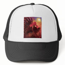 Red Cock Rooster Painting Art - Multi Mesh Hats