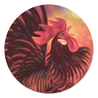 Red Cock Rooster Painting Art - Multi Stickers
