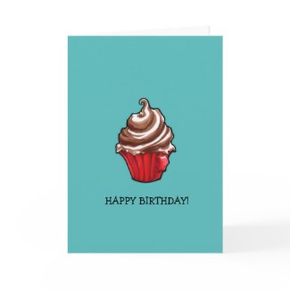 Red Coffee Cupcake teal Birthday Card card