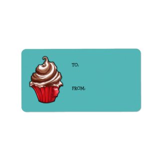 Red Coffee Cupcake teal Gift Tag label