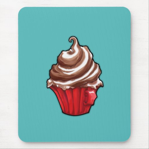 Red Coffee Cupcake teal Mousepad