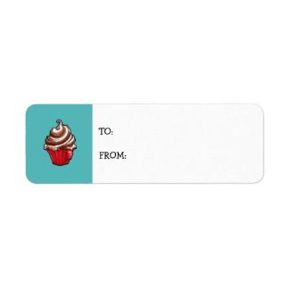 Red Coffee Cupcake teal small Gift Tag label