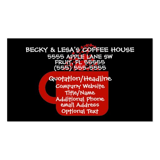 Red Coffee Mug Business Cards (front side)