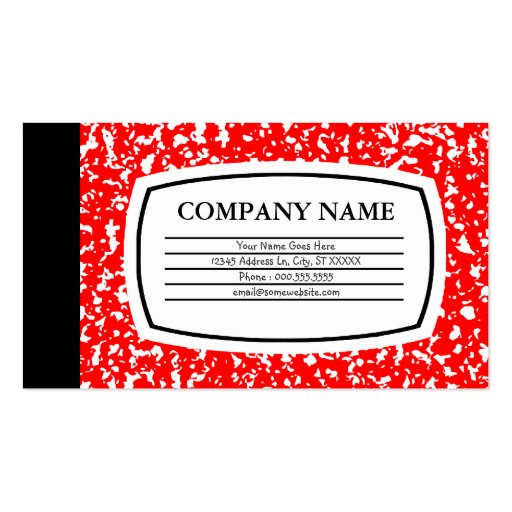 red composition book business card templates (front side)