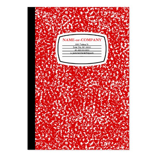 red composition book business cards (front side)