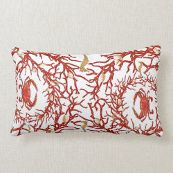 Red Coral, Crabs, and Seahorses Throw Pillows