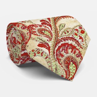 Red Coral Lime Paisley Wedding Tie tie