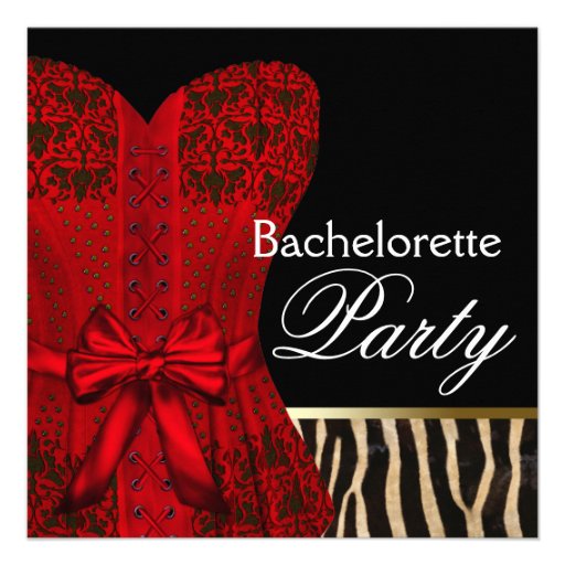 Red Corset Black Red Zebra Bachelorette Party Personalized Announcement