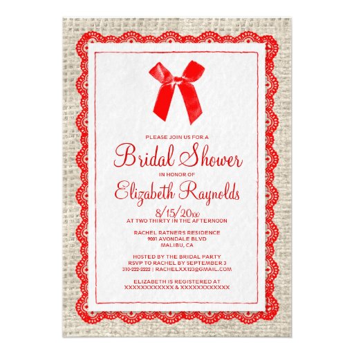 Red Country Burlap Bridal Shower Invitations