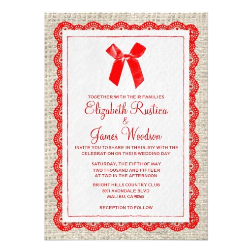 Red Country Burlap Wedding Invitations