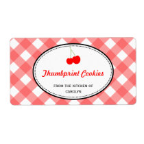 Red country gingham pattern sweet cherry food labels