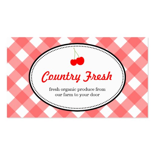 Red country gingham pattern sweet cherry produce business card templates (front side)