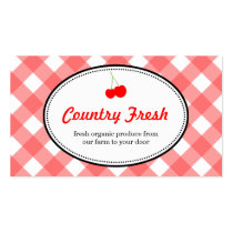 Red country gingham pattern sweet cherry produce business cards