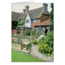 Red Country House With Mixed Border flowers cards