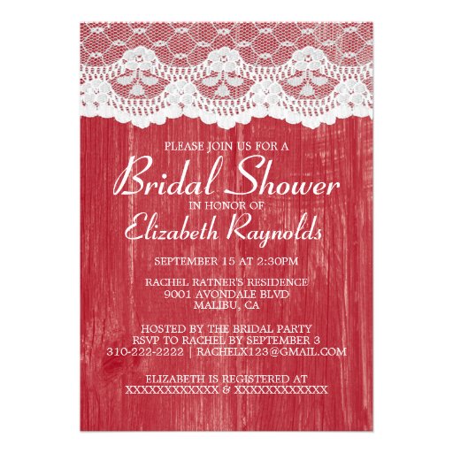 Red Country Lace Bridal Shower Invitations