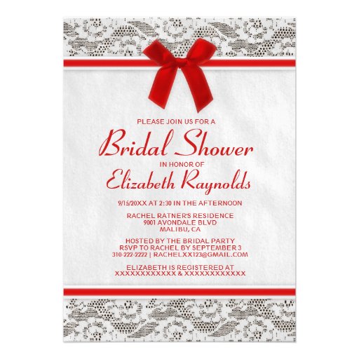 Red Country Lace Bridal Shower Invitations