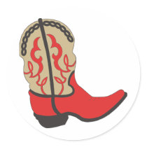 Red Cowboy Boot Round Sticker