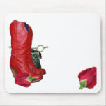 Red Cowboy Boots, Red Roses, Pug Dog & Scissors mousepads