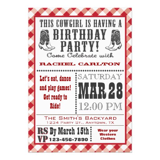 Red Cowgirl Birthday Invitation