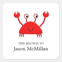 Red Crab Bookplates |  I.D. Labels Square Sticker