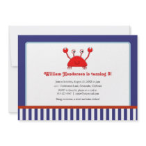 Red Crab Nautical Birthday Invitations
