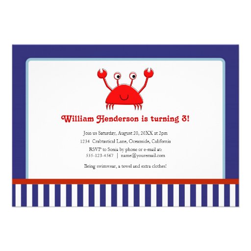 Red Crab Nautical Birthday Invitations
