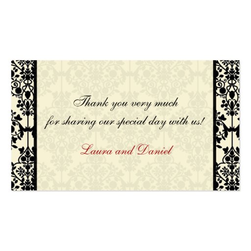 Red, Cream and Black Damask Wedding Favor Tag Business Card Templates (back side)