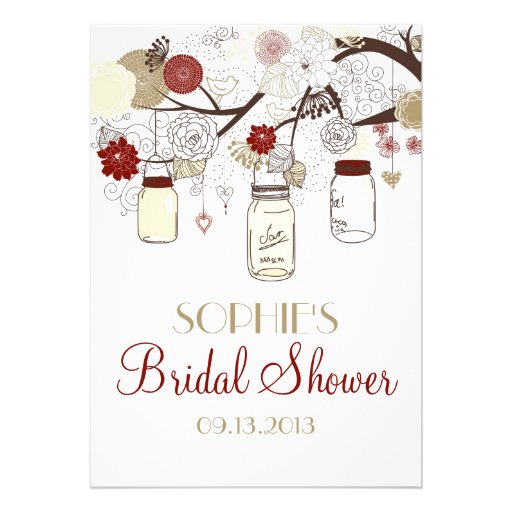 Red & Cream Mason Jars Bridal Shower Invitation