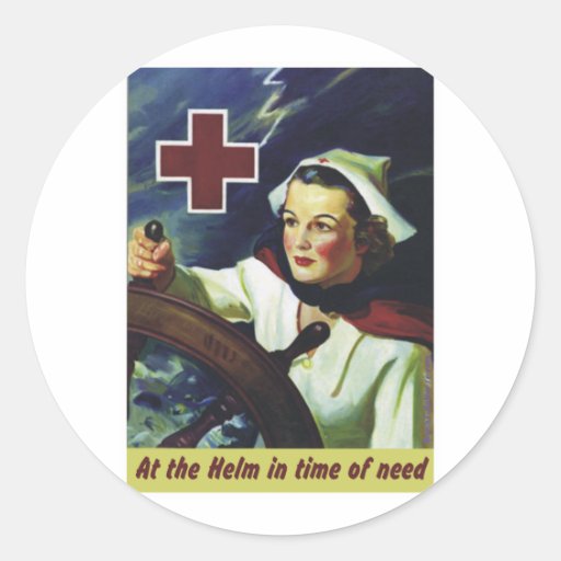 Red Cross Poster - Nurse at the Helm Round Sticker