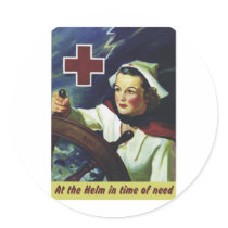 Red Cross Poster - Nurse at the Helm Round Sticker