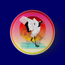 Red Crowned Crane and Setting Sun  Buttons buttons