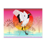 Red Crowned Crane and Setting Sun  Postcard