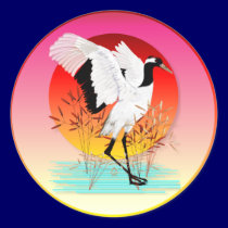 Red Crowned Crane and Setting Sun Stickers stickers