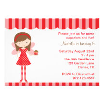 Red Cupcake Fairy Birthday Party Invitation