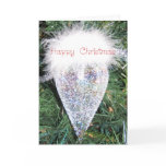 Red curly text on Christmas ornament Greeting Card