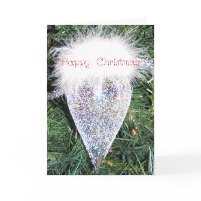 Red curly text on Christmas ornament Greeting Card by mezzo213