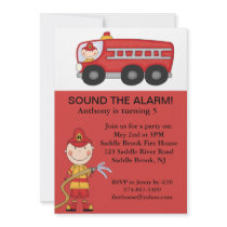 Red, Cute Fireman Boys Birthday Invitation