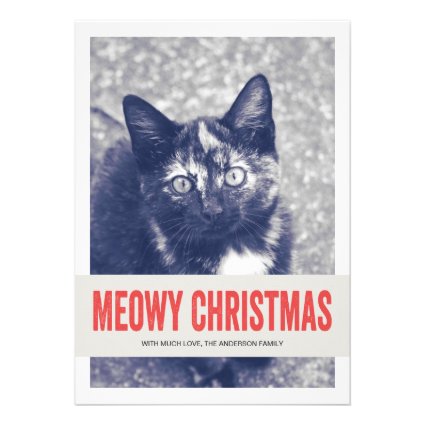 Red Cute Meowy Christmas Pet Photo Flat Cards